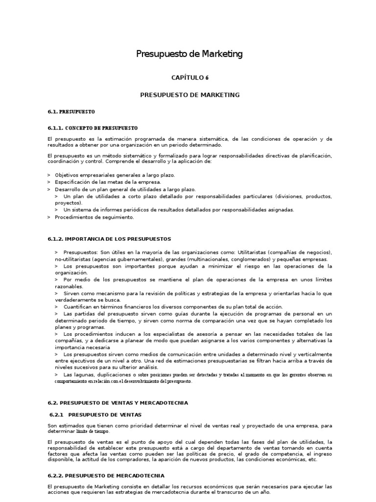 Presupuesto de Marketing Detallado | PDF | Presupuesto | Estado de ...