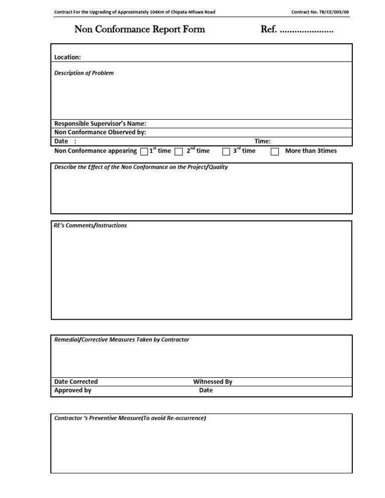 Non Conformance Report Template | PDF