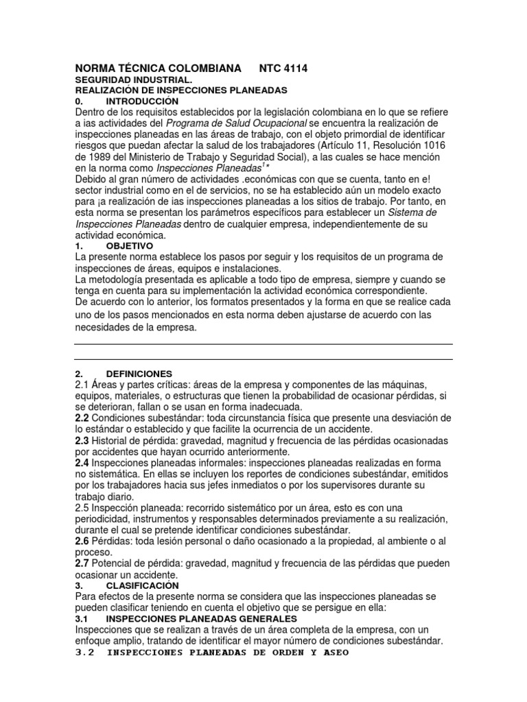 Norma Técnica Colombiana NTC 4114 | PDF | Seguro | Derecho laboral