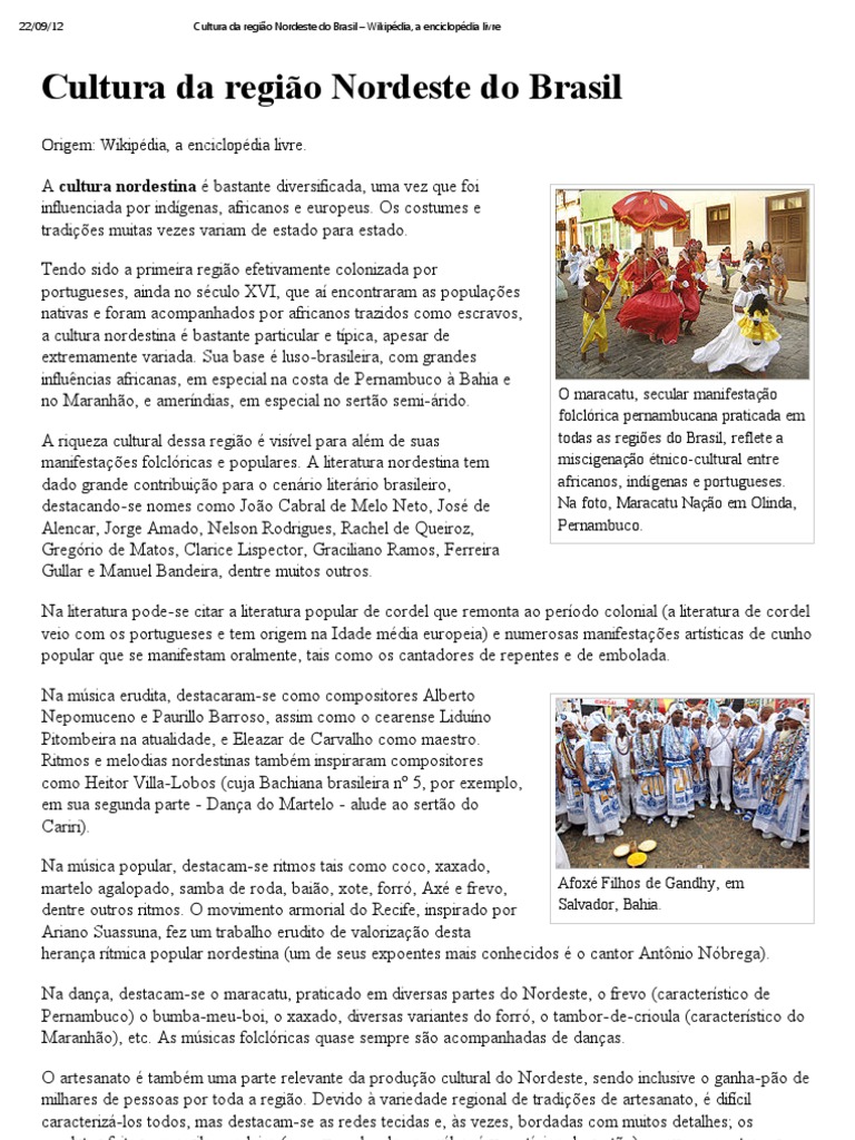 Cultura da região Nordeste do Brasil Wikipédia, a enciclopédia livre