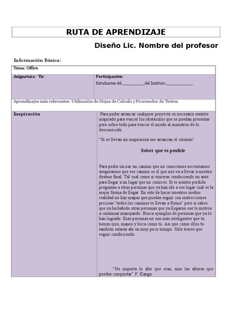 Ejemplo de Ruta de Aprendizaje en Office | PDF