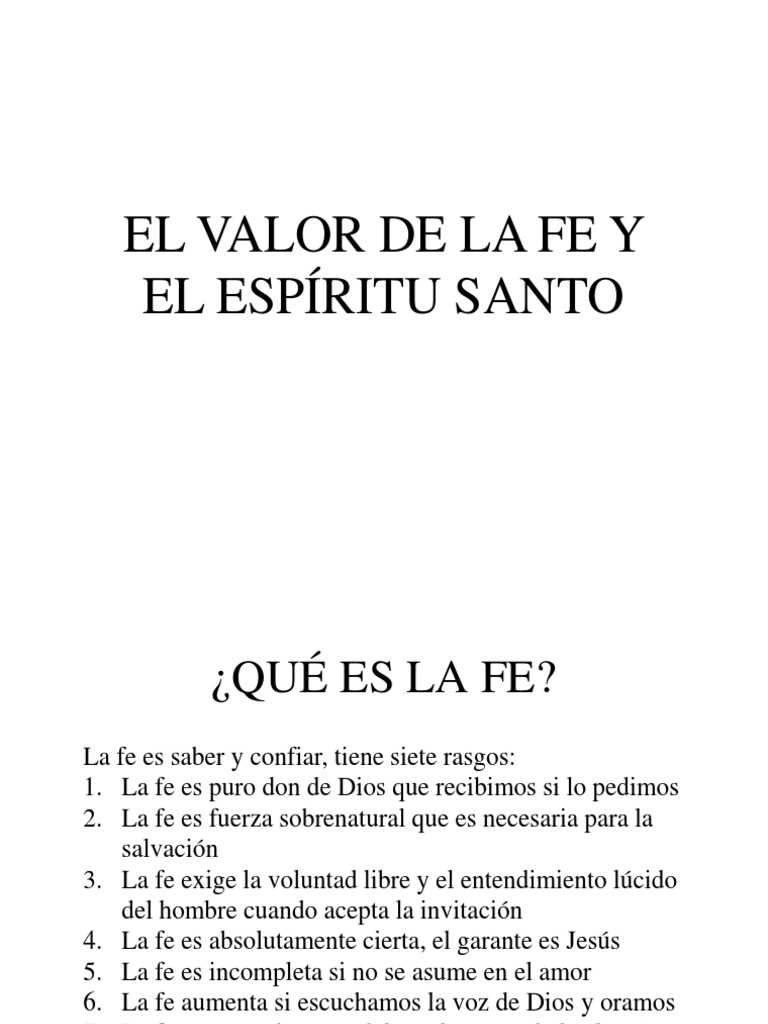 El Valor de la Fe y el Espíritu Santo | PDF | Fe | espíritu Santo