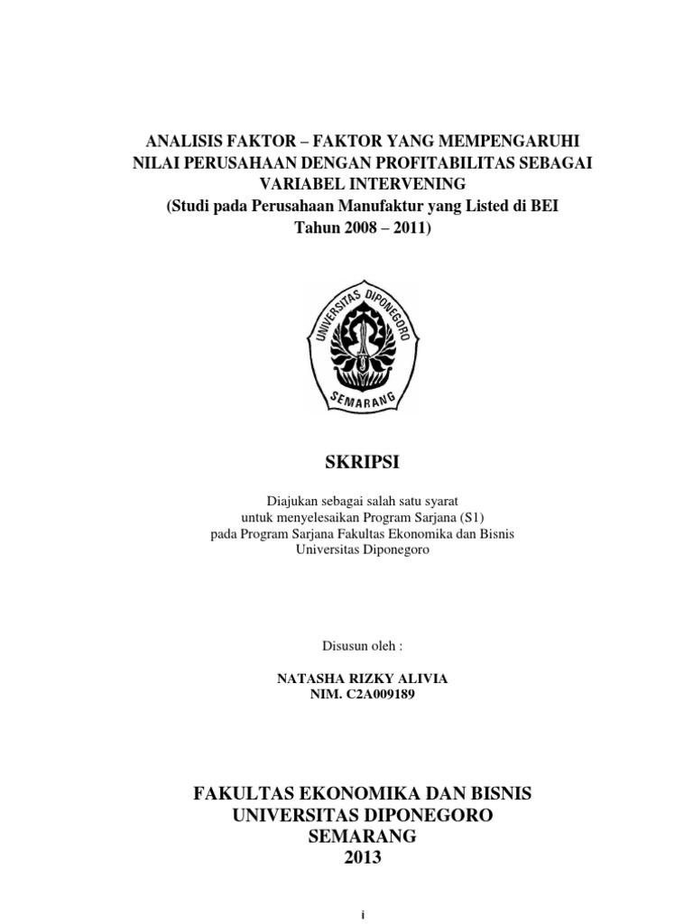 Analisis Faktor Yang Mempengaruhi Nilai Perusahaan Dengan Profitabilitas Sbg Var Intervening