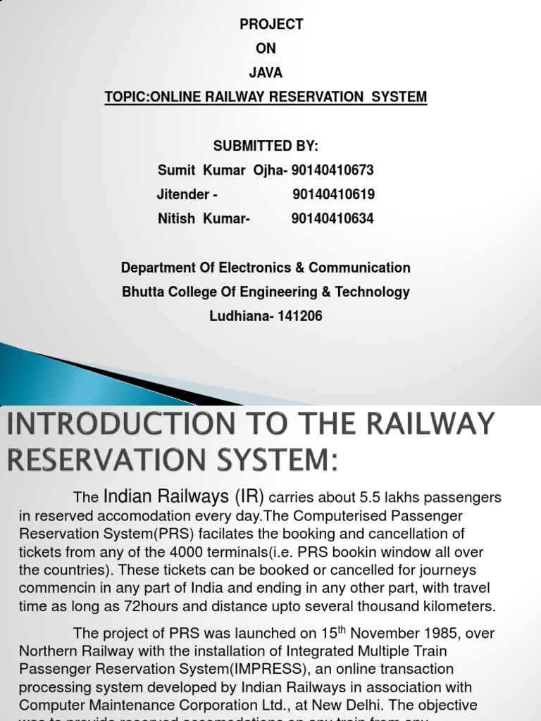 Online Railway Reservation System Project | PDF | Software | Software ...