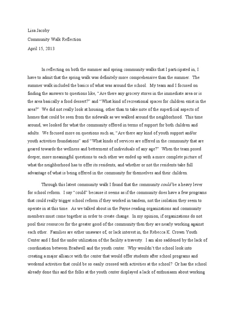 Community Walk Insights and Reflections | PDF | Education Reform ...