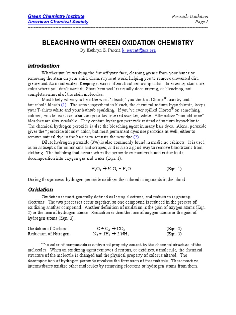 Bleaching With Green Oxidation Chemistry PDF Bleach Chlorine