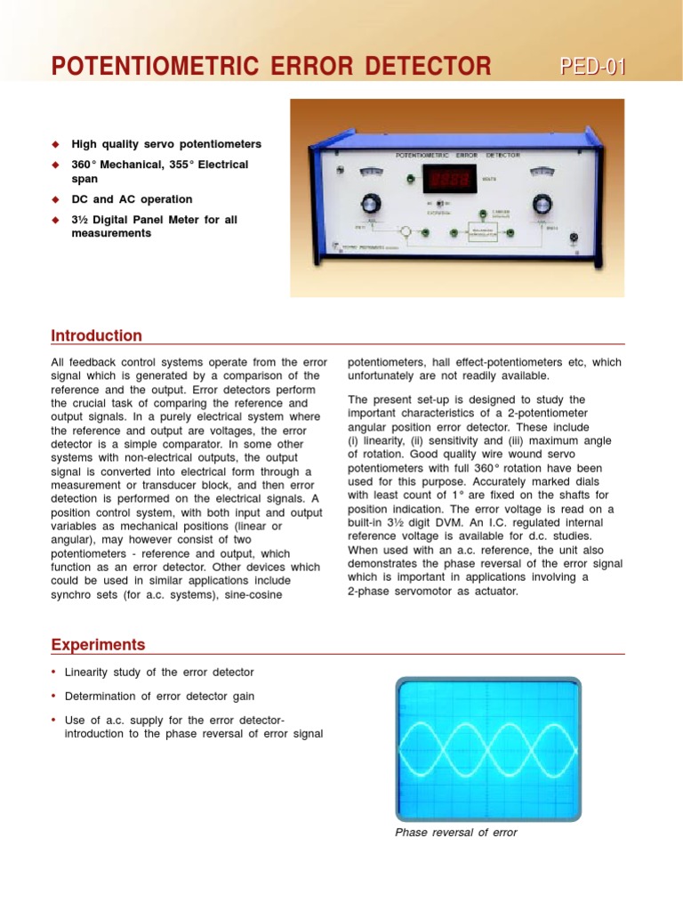 Potentiometer Error Detector PDF Servomechanism Error Detection