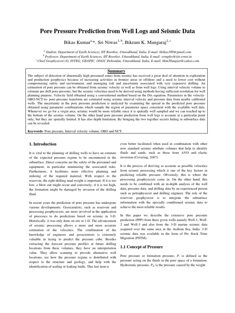 Seismic Pore Pressure Prediction Methods | PDF | Reflection Seismology ...