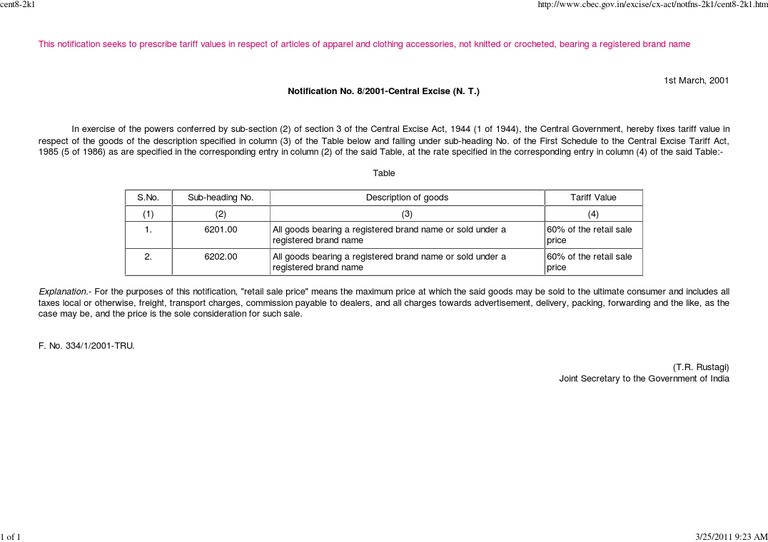 8-2001 Central Excise | PDF | Technology & Engineering