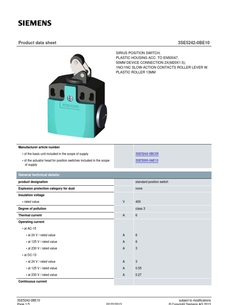 Datasheet Final de Carrera | PDF | Switch | Plastic