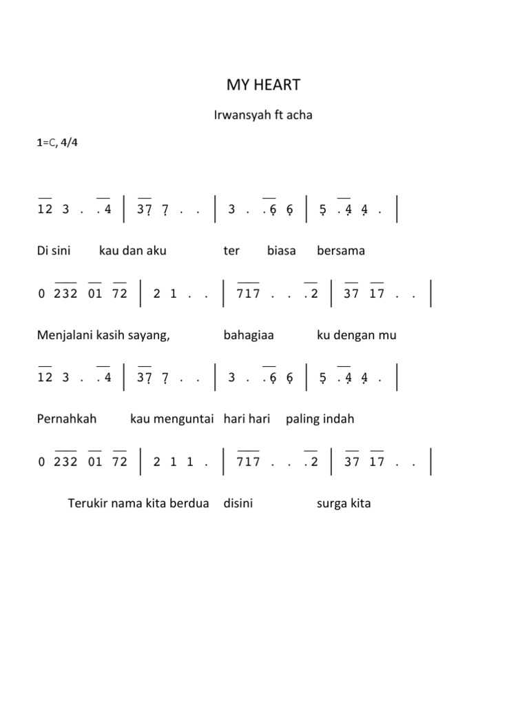 Not Angka My Heart Acha Ft Irwansyah Pdf