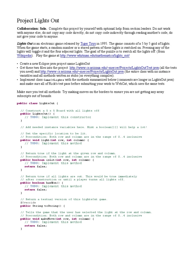 Lights Out | PDF | Boolean Data Type | Java (Programming Language)
