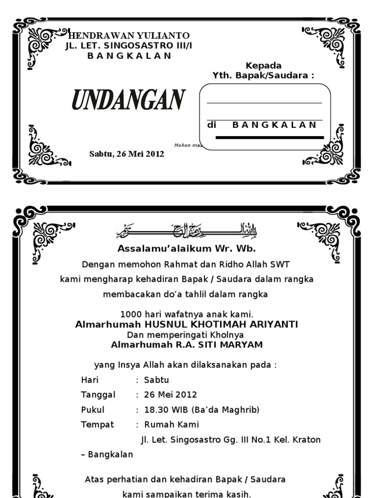 Undangan TAHLIL