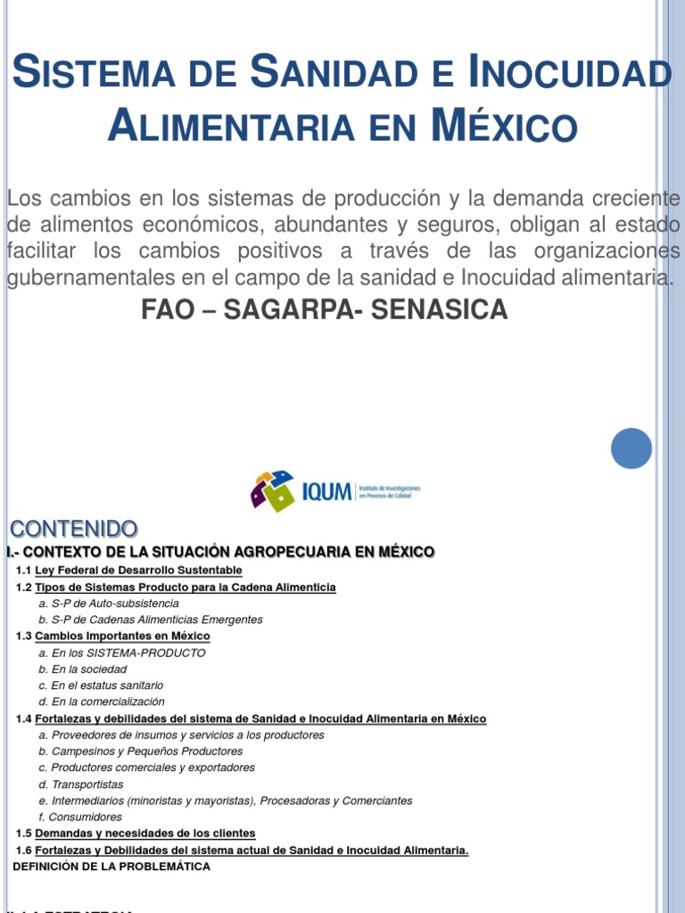 Sistema de Sanidad e Inocuidad Alimentaria en México | PDF | Alimentos ...