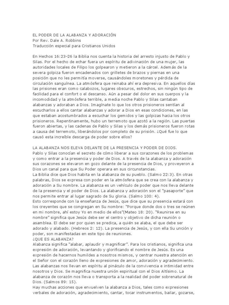 El Poder de La Alabanza y Adoración | PDF | Salmos | Pablo el apóstol