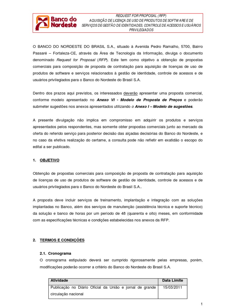 RFP - Modelo Pronto PDF | E-mail | Publicidade