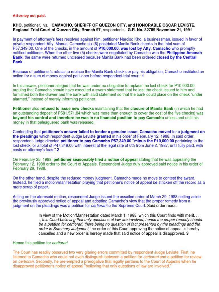 Summary of Appeal Cases PDF Certiorari Lawsuit