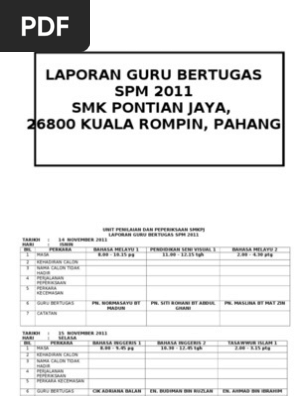 Pengurusan Spm Contoh Laporan Guru Bertugas Spm