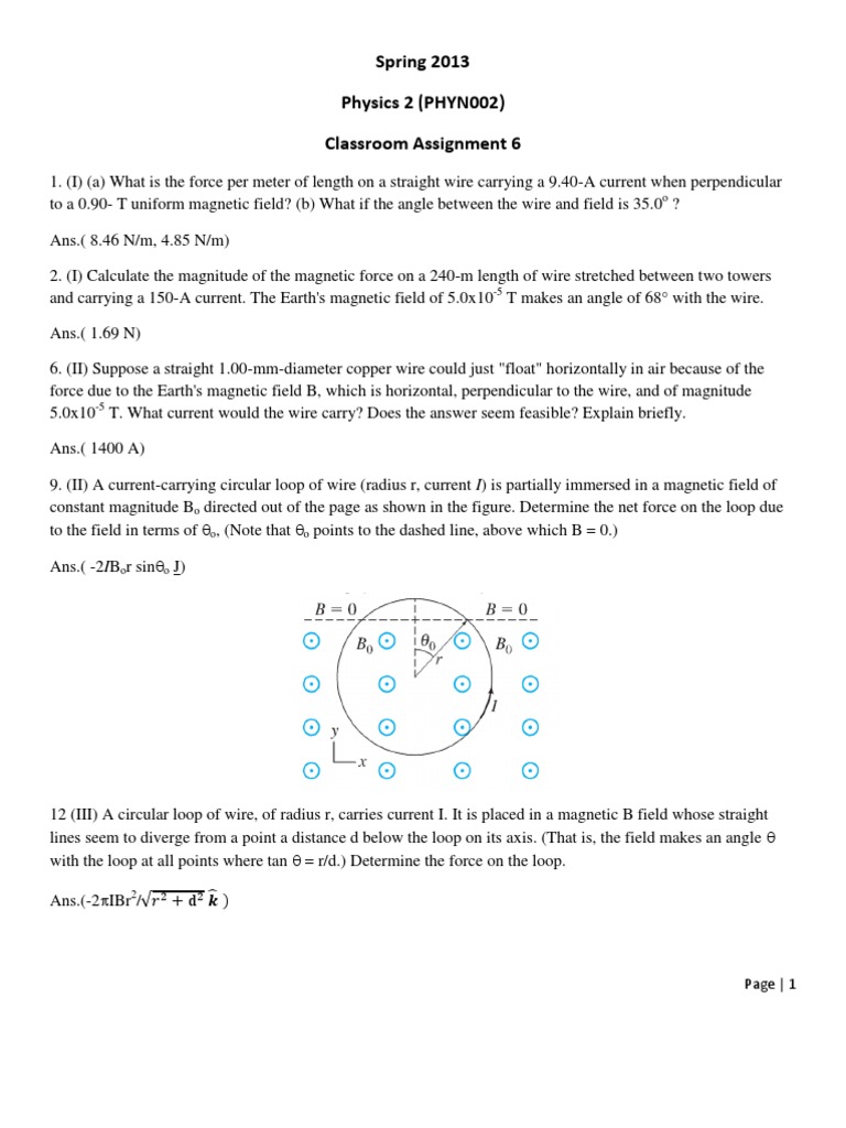 Classroom Assignment 6 With Answers | PDF | Magnetic Field | Electron