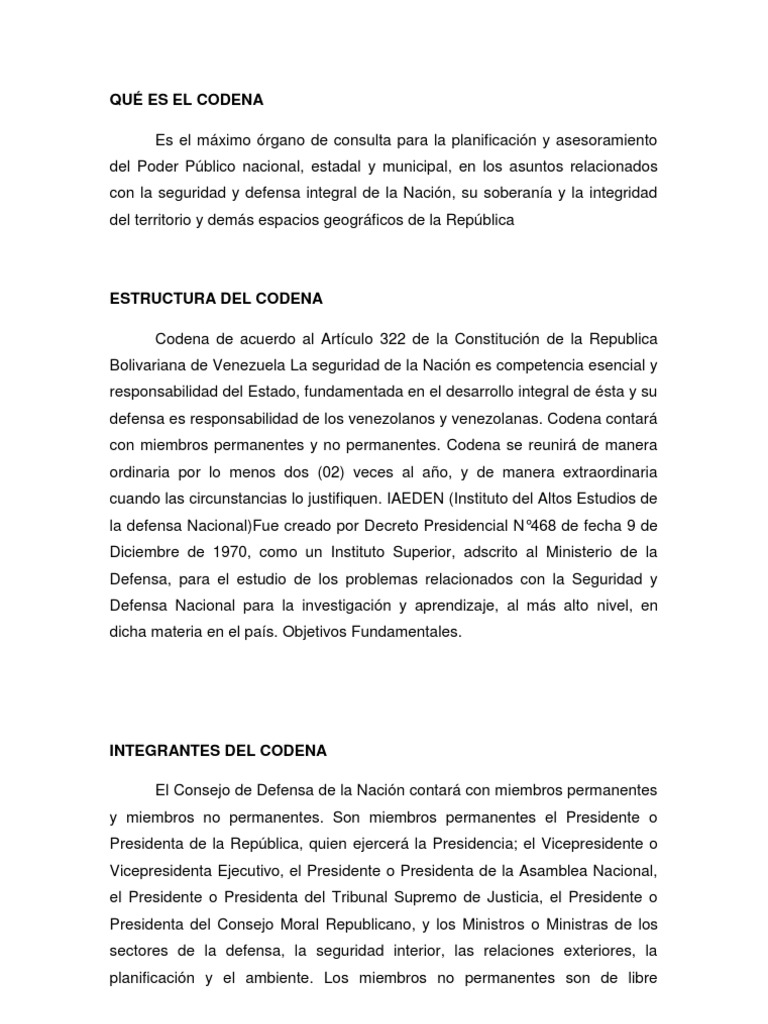 Qué Es El Codena PDF Venezuela Estado (política)