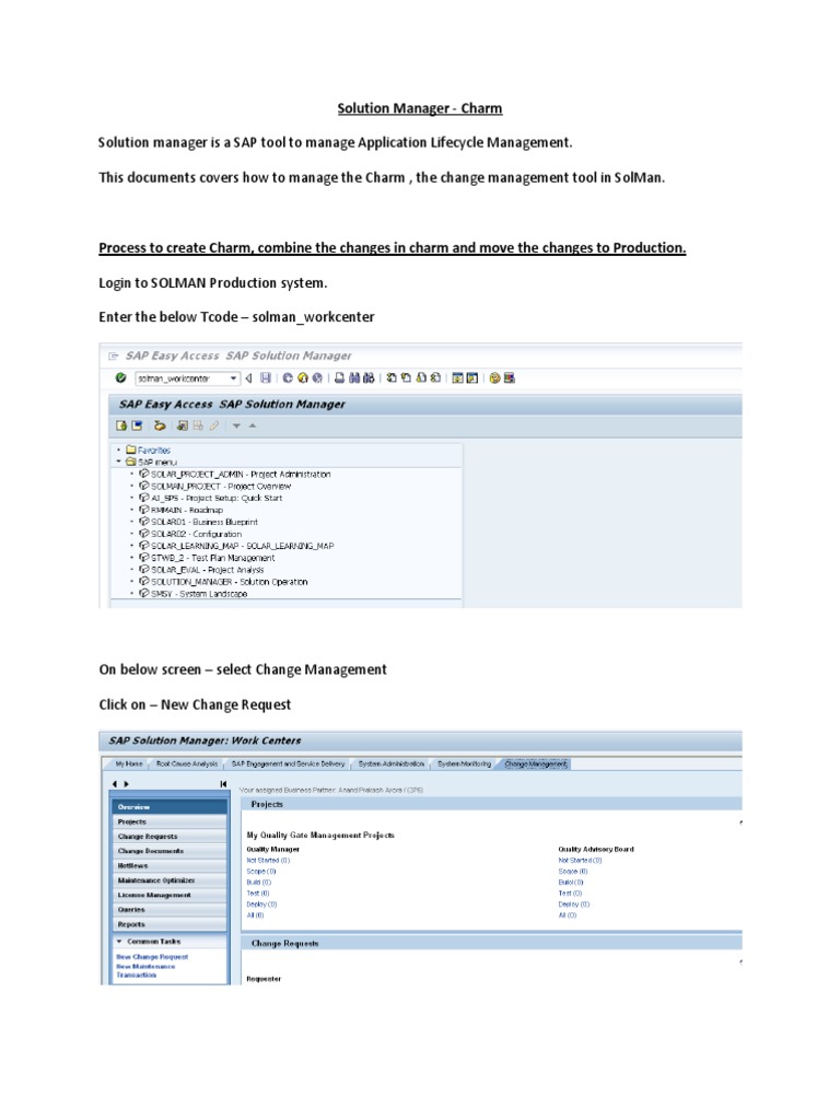 Managing SAP Charm in Solution Manager | PDF | Areas Of Computer ...