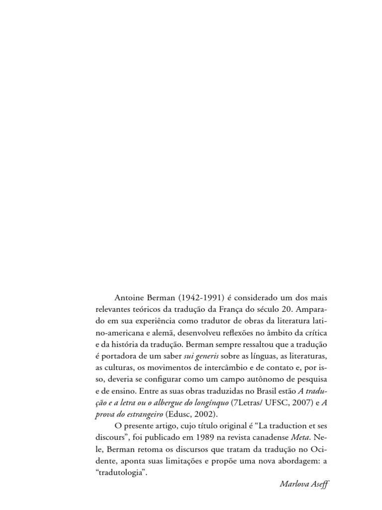 Antoine Berman | PDF | Traduções | Discurso