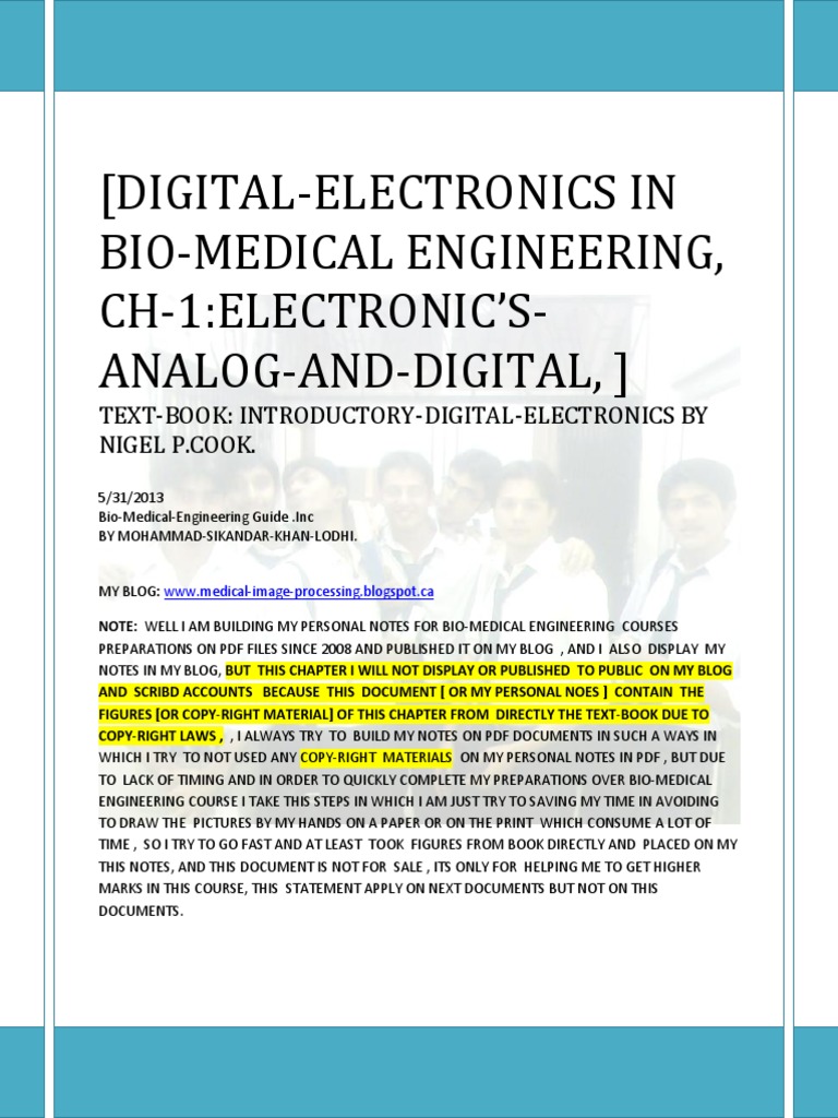 Ch-1, DIGITAL ELECTRONICS IN BME (DLD-1) . | PDF | Analogue Electronics ...