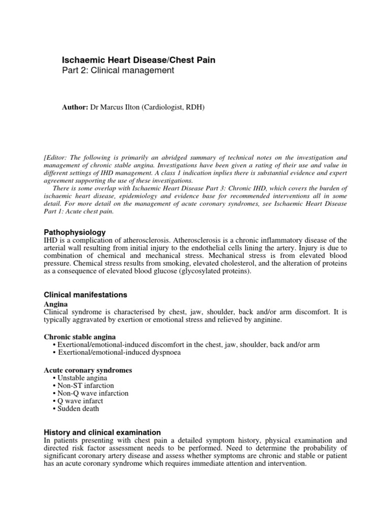 Clinical Management of Ischaemic Heart Disease | PDF | Angina Pectoris ...