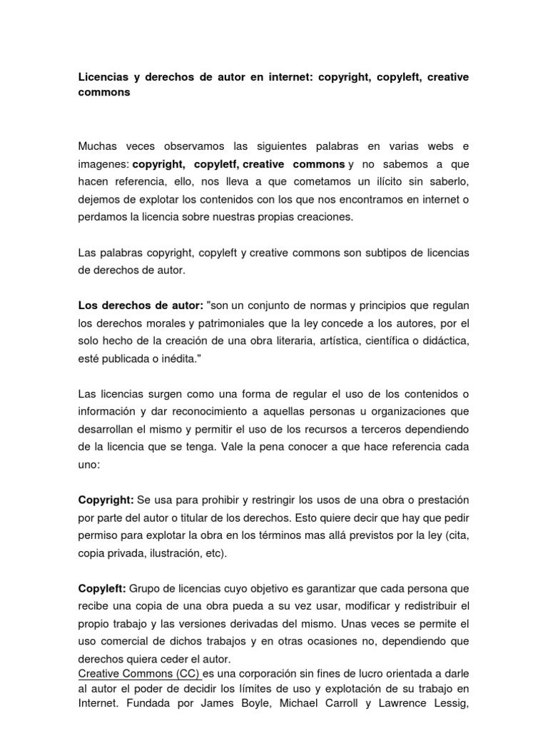 Licencias de derechos de autor en Internet | PDF | Creative Commons | Autor