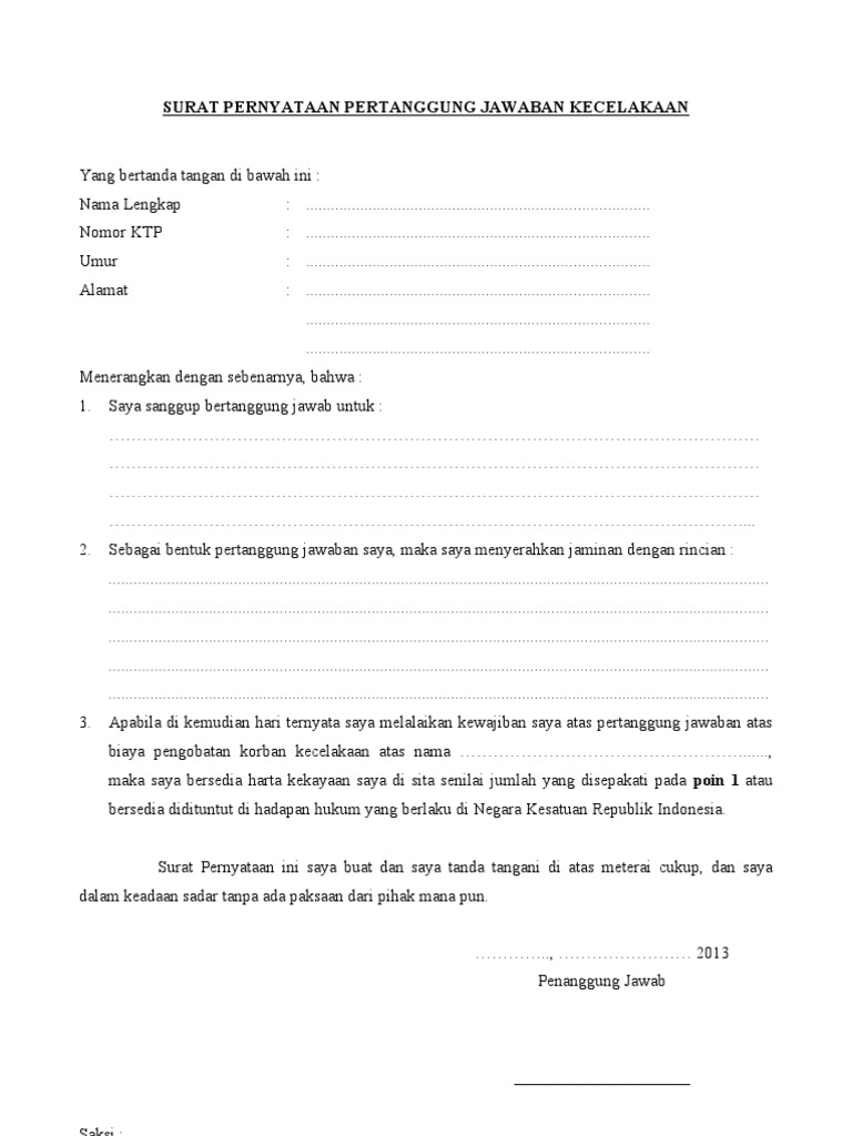 Surat Pernyataan Kecelakaan