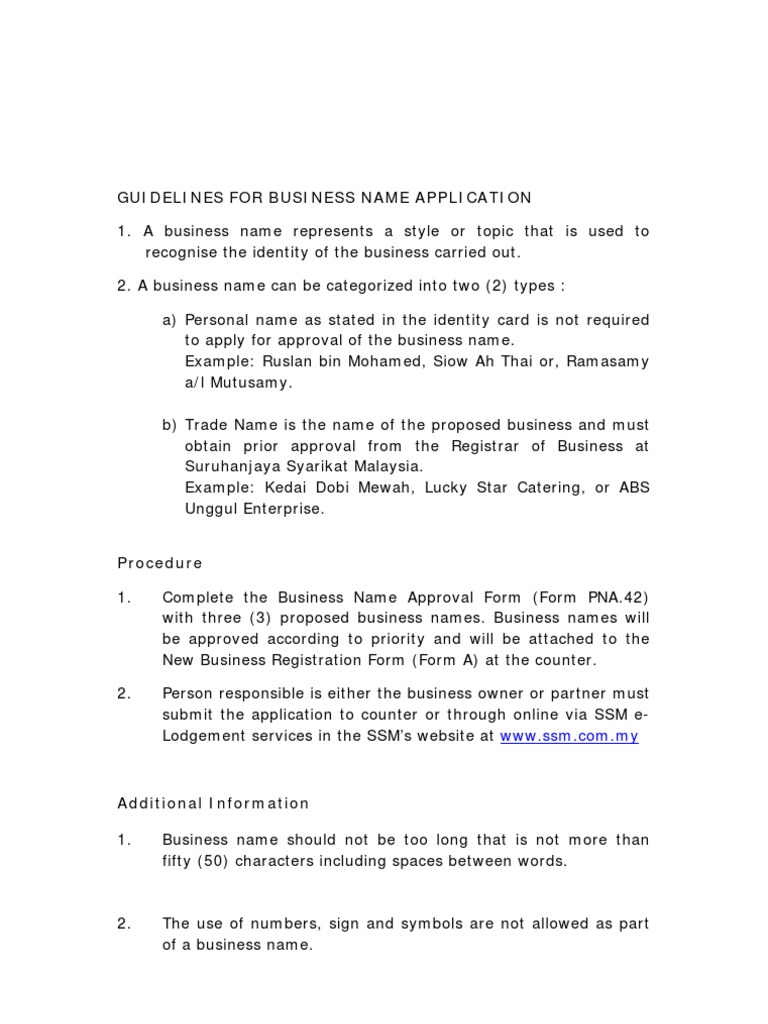 Guidelines For Business Name Application | PDF | Banks | Business
