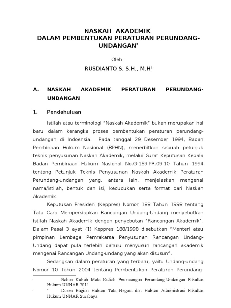 Naskah Akademik Pembentukan Perda