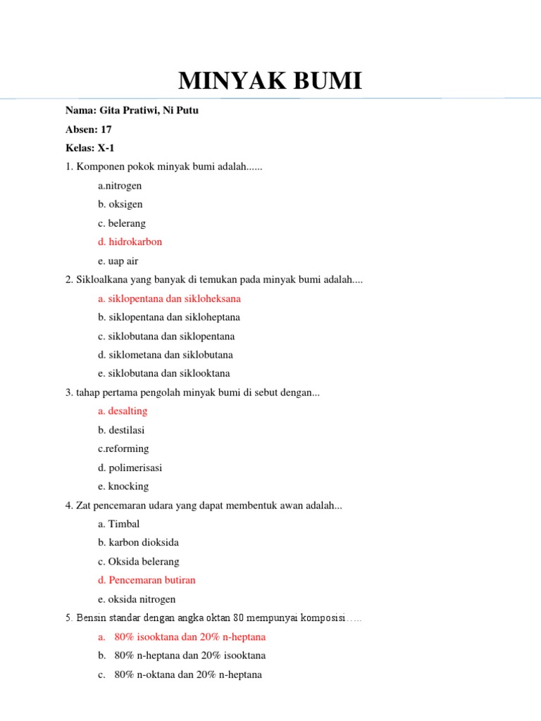 Soal Kimia Minyak Bumi