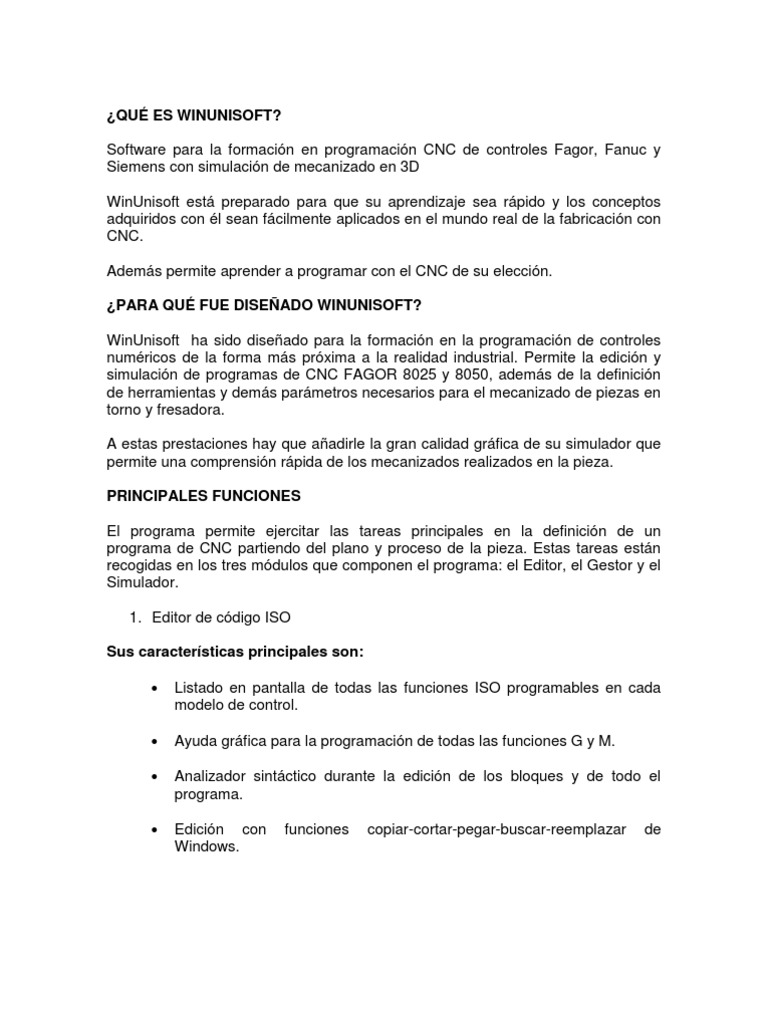 Software de Formación CNC WinUnisoft | PDF | Control numerico ...