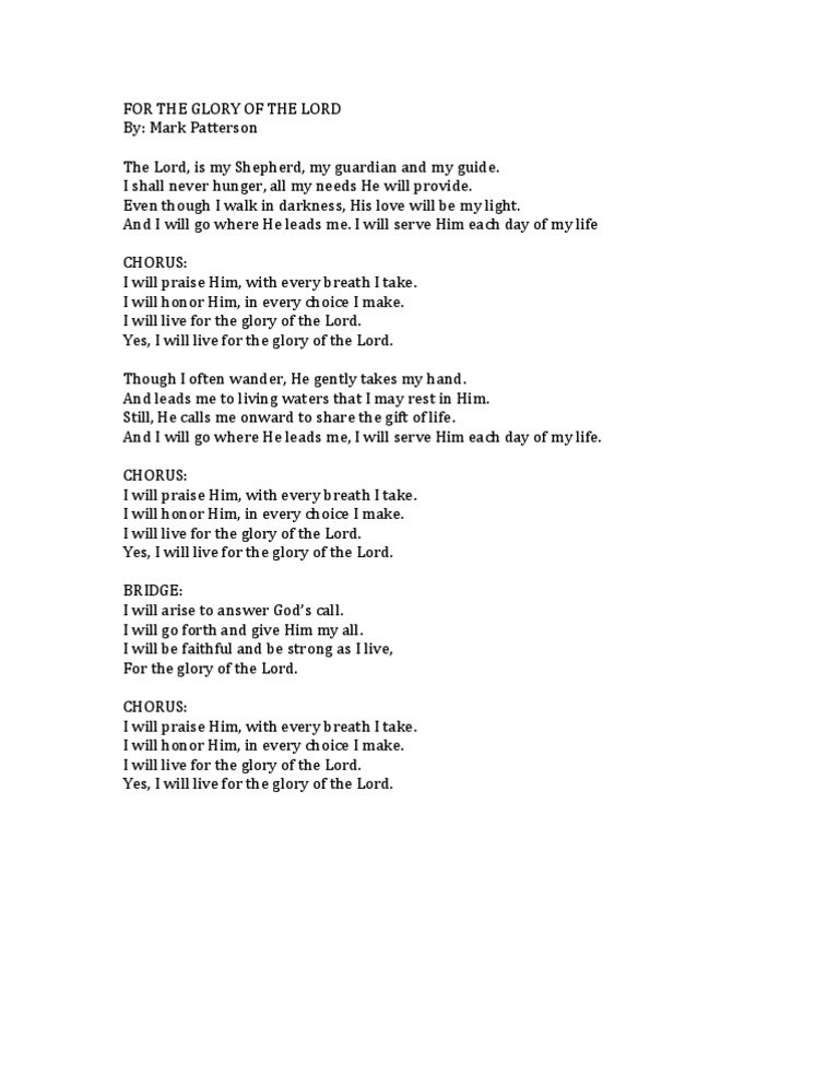 For the Glory of the Lord Lyrics | PDF | Glory (Religion) | Theology