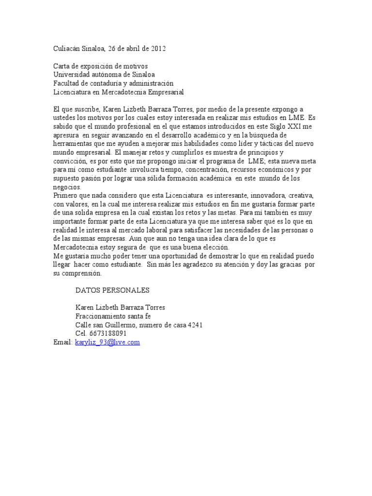 Carta de Exposicion de Motivos  México  Science