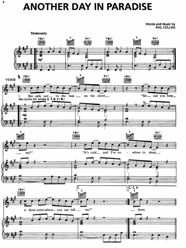 Phil Collins Another Day in Paradise Sheet Music Downloads