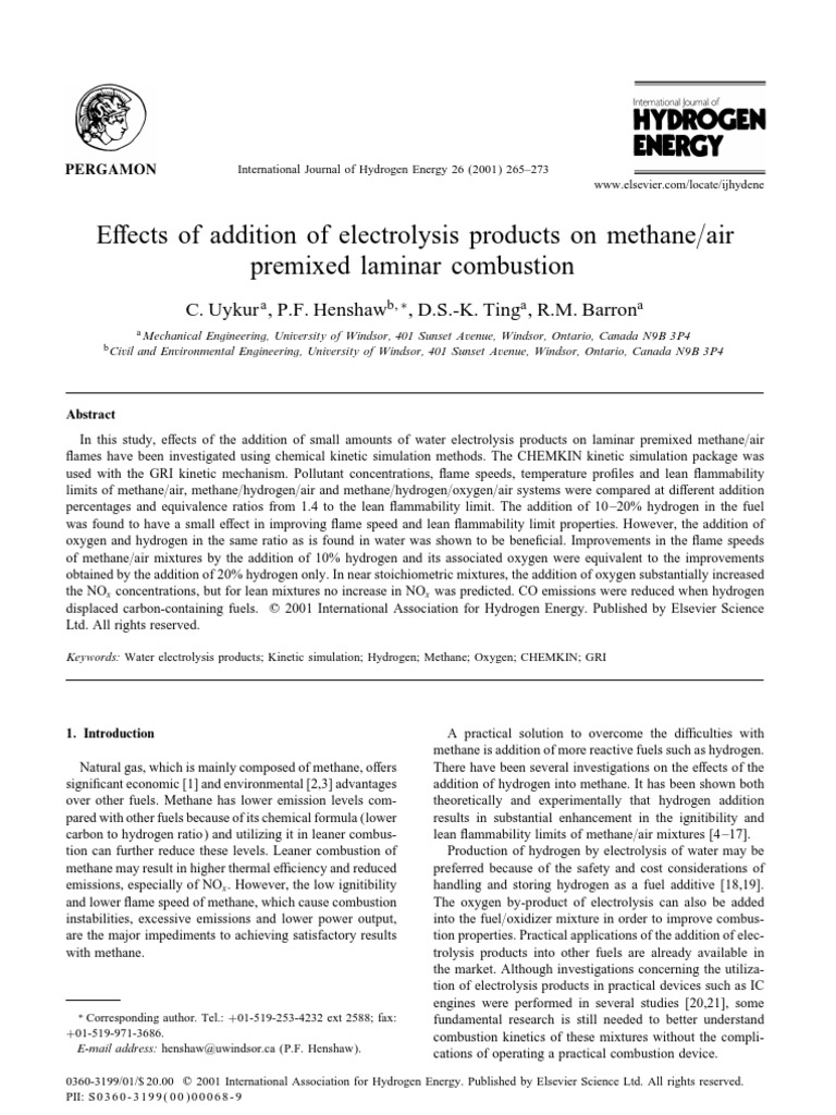 Hydrogen Addition Effects on Methane Combustion | PDF