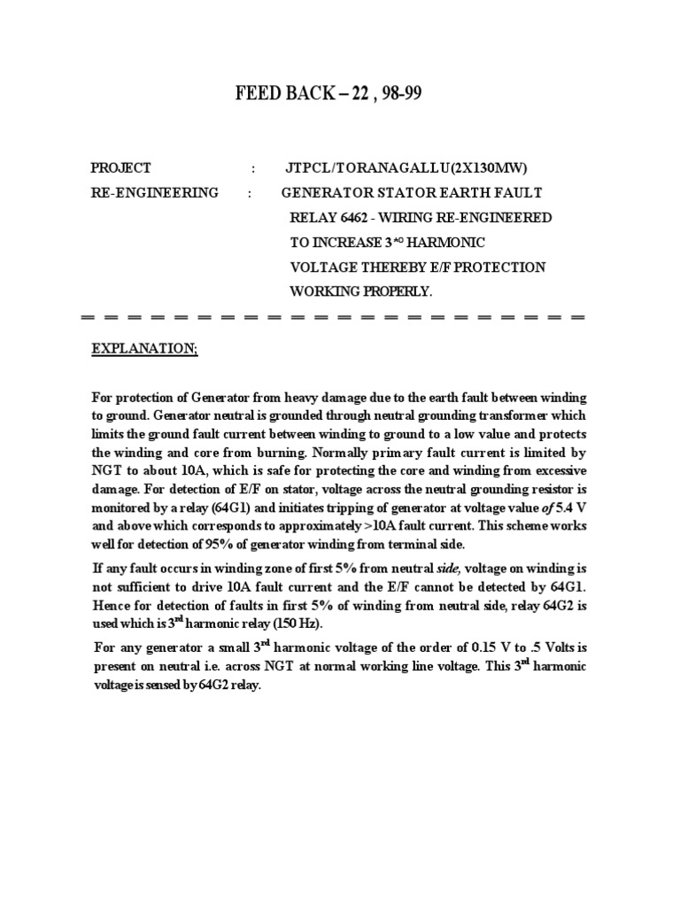 Generator Stator Earth Fault PDF PDF Relay Voltage