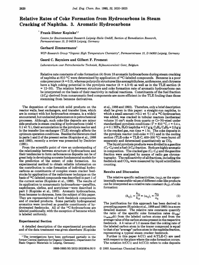 Coke Formation Rates in Aromatic Hydrocarbons | PDF | Cracking ...