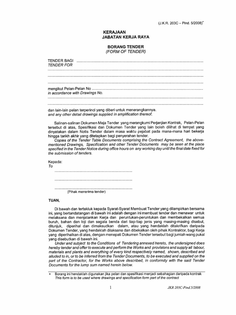 tender jabatan kerja raya