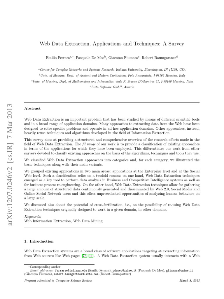 Web Data Extraction Applications Survey | PDF | Html | X Path