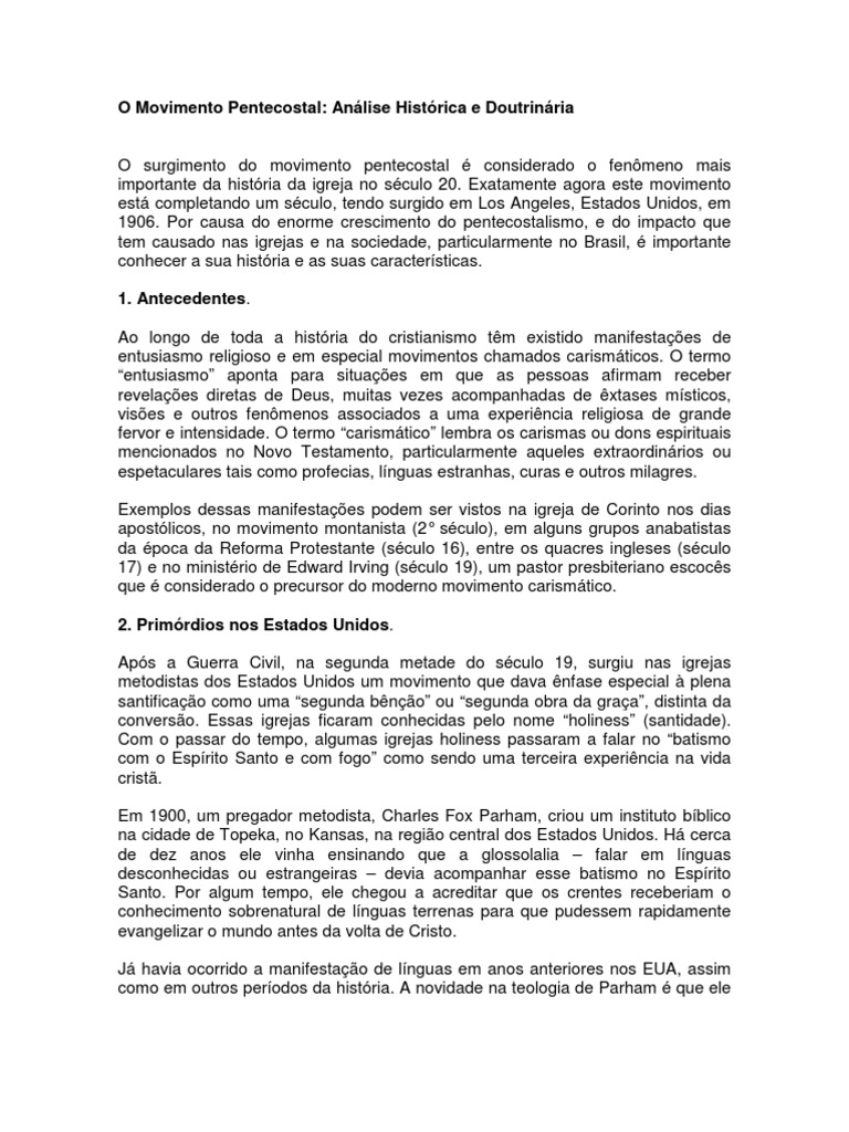 Historia Do Movimento Pentecostal Pdf Pentecostalismo Carisma