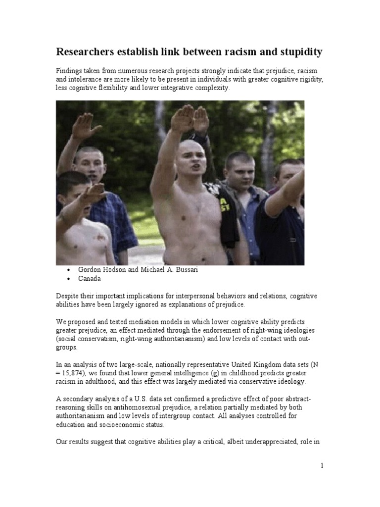 Link Between Low IQ and Racism | PDF | Prejudices | Intelligence Quotient