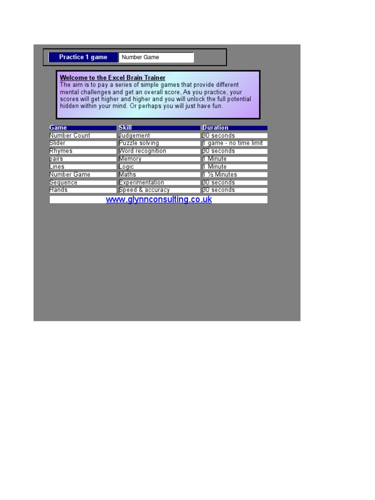 WWW - Glynnconsulting.co - Uk: Welcome To The Excel Brain Trainer | PDF ...