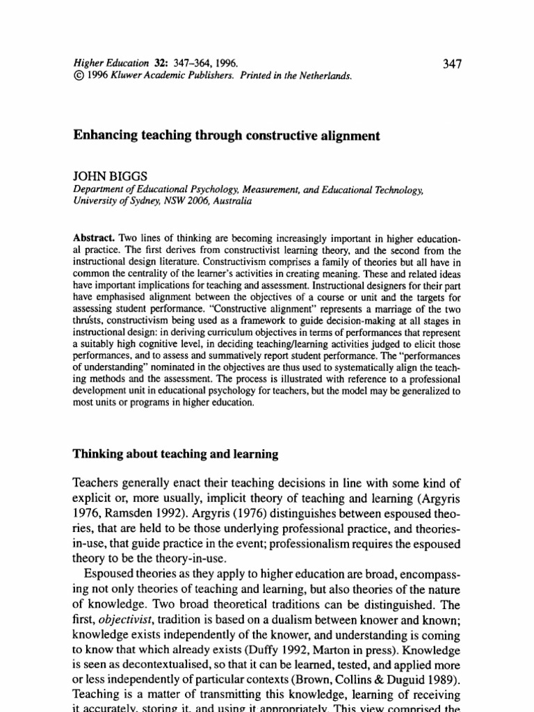Enhancing Teaching via Constructive Alignment | PDF | Constructivism ...