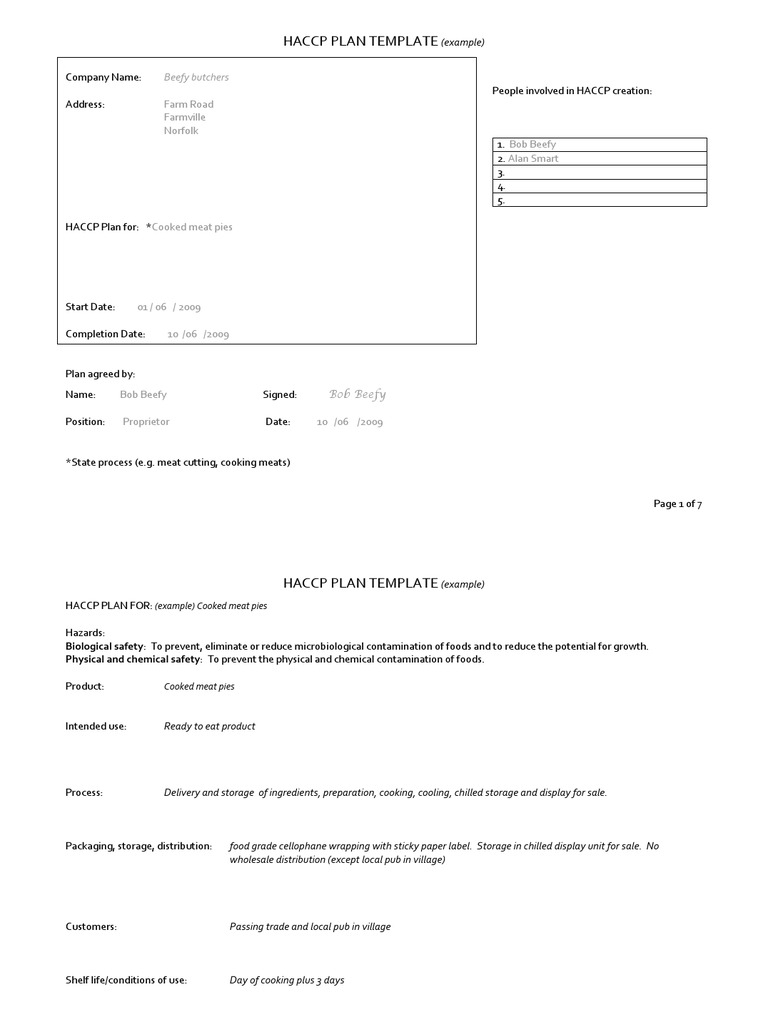 HACCP Plan Template PDF Hazard Analysis And Critical Control Points