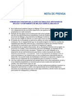 Comunicado Conjunto de La Junta de Andalucía, Diputación de Málaga Y Ayuntamiento de Málaga Sobre El Málaga CF