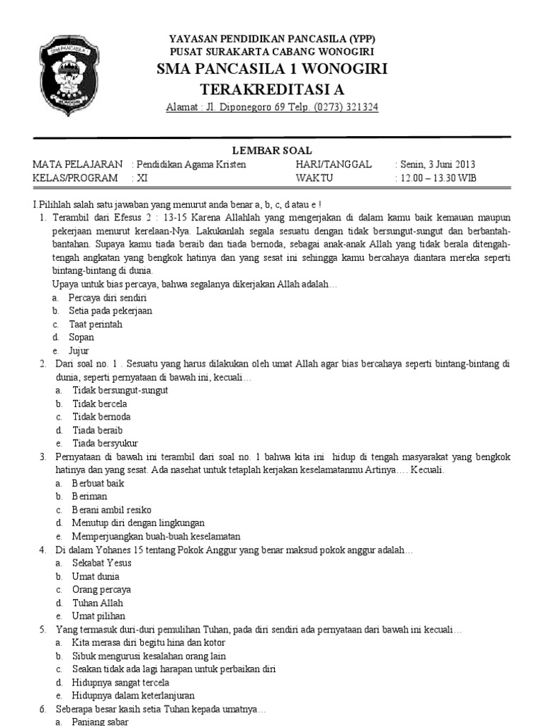 36++ Soal ujian agama kristen kelas 1 sd semester 2 tahun 2020 ideas