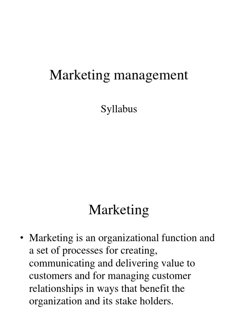 Marketing Management Syllabus | PDF